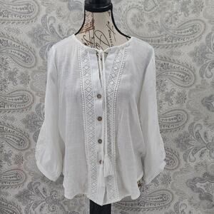 I.N Studio White Cottagecore feminine flowy eyelet design lace fairy Size PM